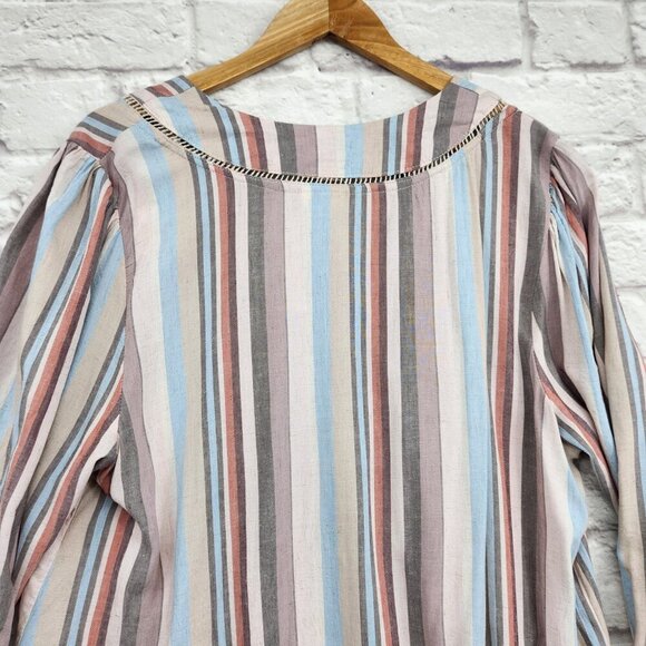 Knox Rose Rayon Linen Blend Boho Squared Neck Striped Summer Dress Sz XXL Flowy - Picture 9 of 13